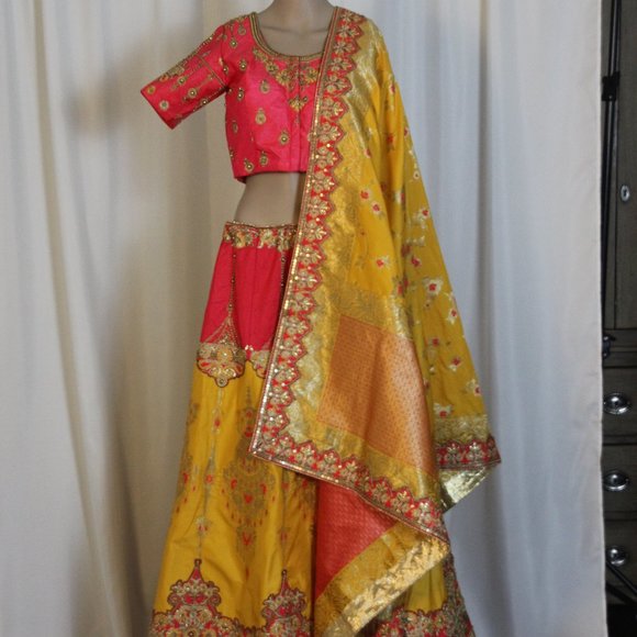 Lehengas Strawberry Pink And Mustard Yellow Lehenga Poshmark